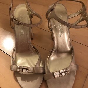 Chanel Gold Block Heel Sandals